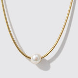 Collier en maille serpent dorée en acier inoxydable avec perle