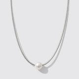 Collier en maille serpent argenté en acier inoxydable avec perle