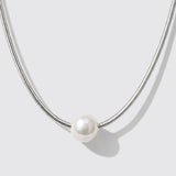 Collier en maille serpent argenté en acier inoxydable avec perle