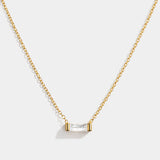 Collier doré en acier inoxydable, pierre rose rectangulaire